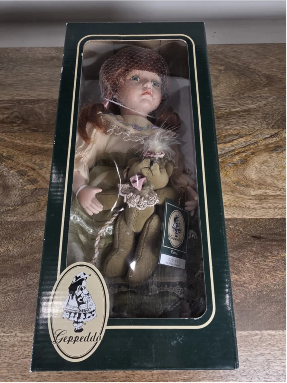 VTV Geppeddo Erica Porcelain Doll Teddy Bear Hat Original Box Tag 11